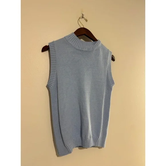PRETTYGARDEN Womens Light Blue Mock Neck Knit Sweater Vest Sleeveless Size M - Picture 2 of 8